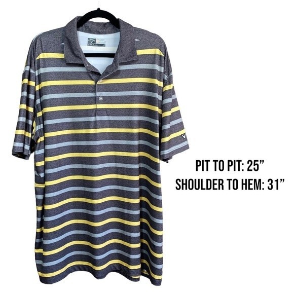 Callaway Golf- Men’s Opti-Dry Gray/Yellow Striped Golf Polo Shirt- Sz. XL - Picture 1 of 8